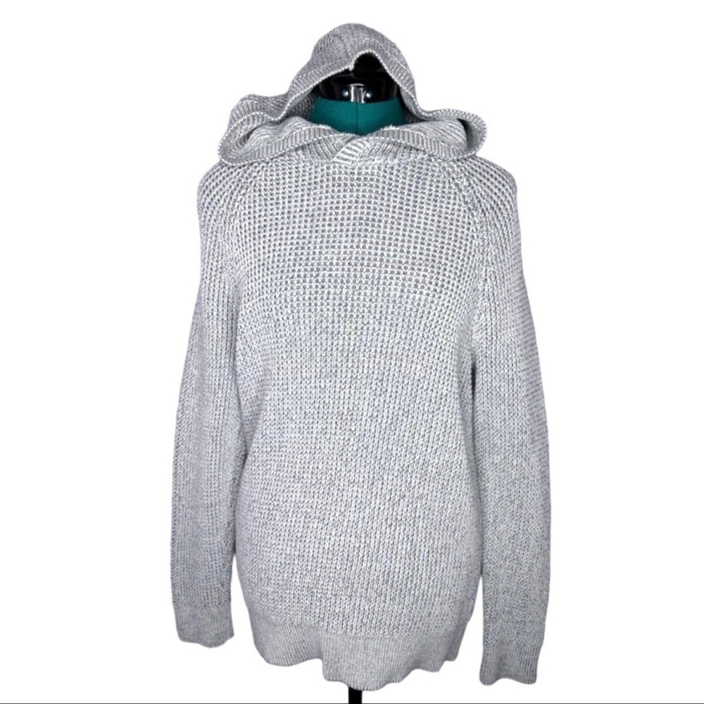 LNWT - EXPRESS - MENS GREY WAFFLE KNIT PULLOVER HOODIE SWEATER (M)